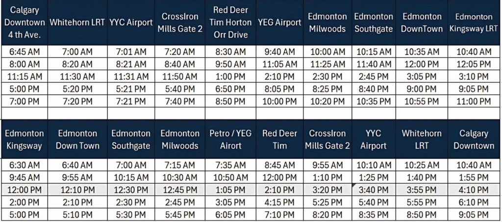 Location 1 Canada Bus Schedule